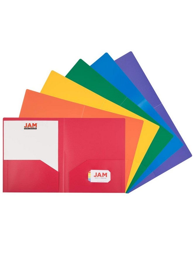 جام بايبر مجلدات مدرسية متينة للغاية من البلاستيك المتين من JAM PAPER، مكونة من جيبين - ألوان أساسية متنوعة - عبوة من 6 قطع - Image 1