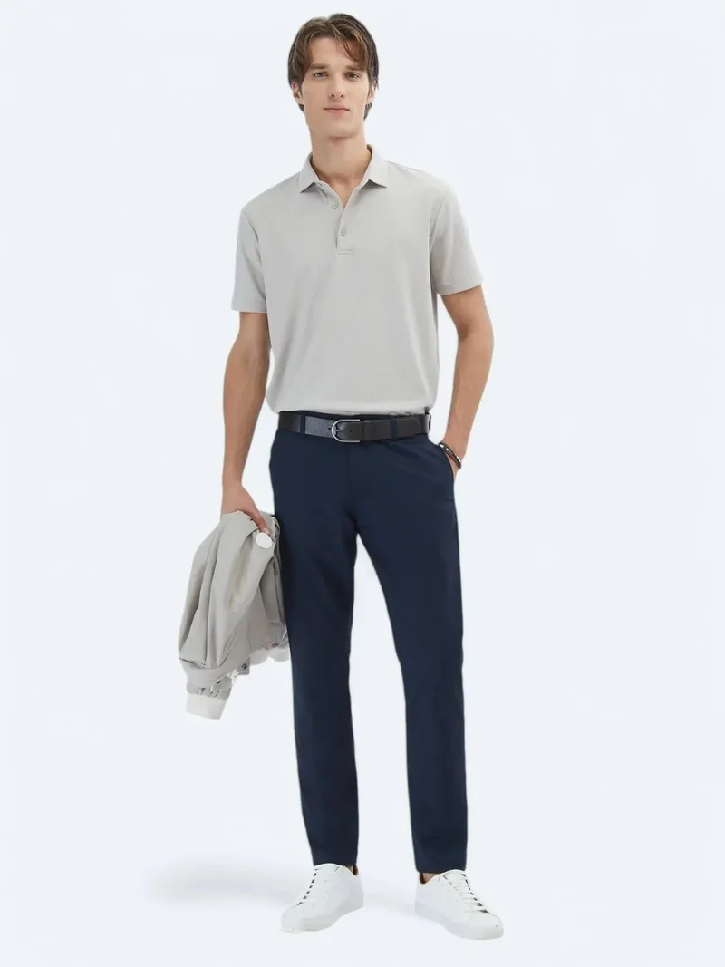 كيب بنطال كاجوال ضيق بقصة ضيقة من قماش منسوج باللون الأزرق الداكن