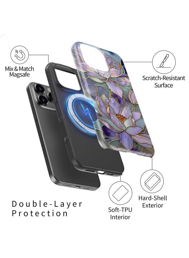 Goodon for iPhone 16 Pro Case Cute - Wireless Charging Compatible - Dual-Layer Hard Shell + Silicone Cover - Protective Phone Case with Trendy Designs for Women - Abstract Lotus - Image 2