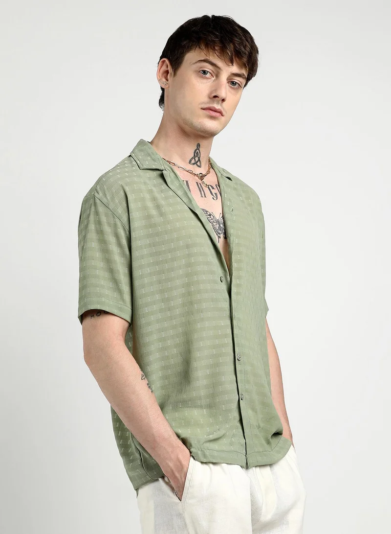 CAHOOT  Men's Pistachio Green Oversized Woven Shirt for Men | Best Price UAE