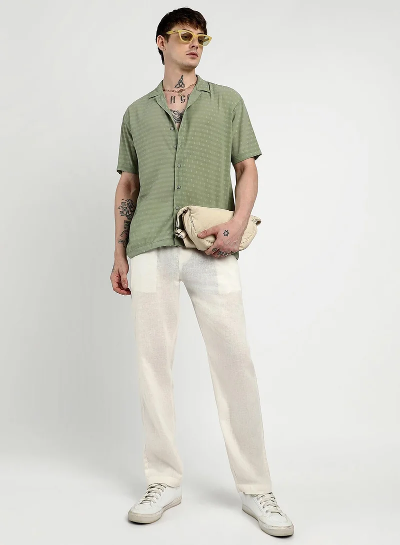 CAHOOT  Men's Pistachio Green Oversized Woven Shirt for Men | Best Price UAE