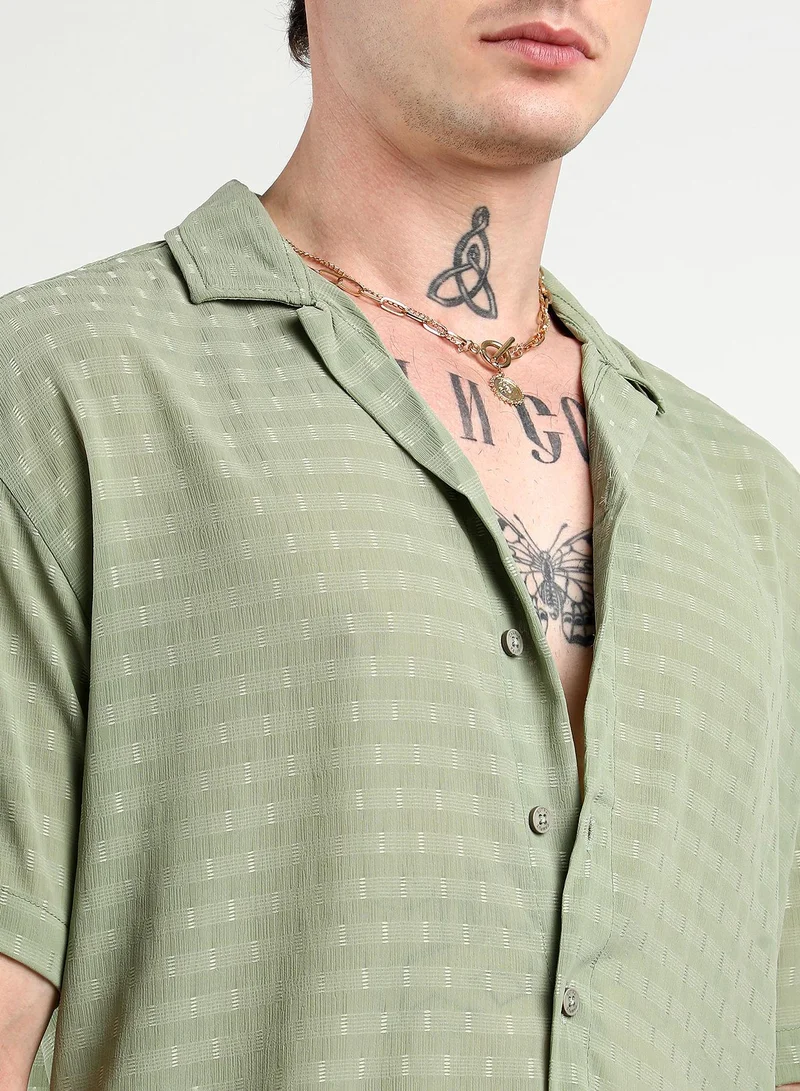 CAHOOT  Men's Pistachio Green Oversized Woven Shirt for Men | Best Price UAE