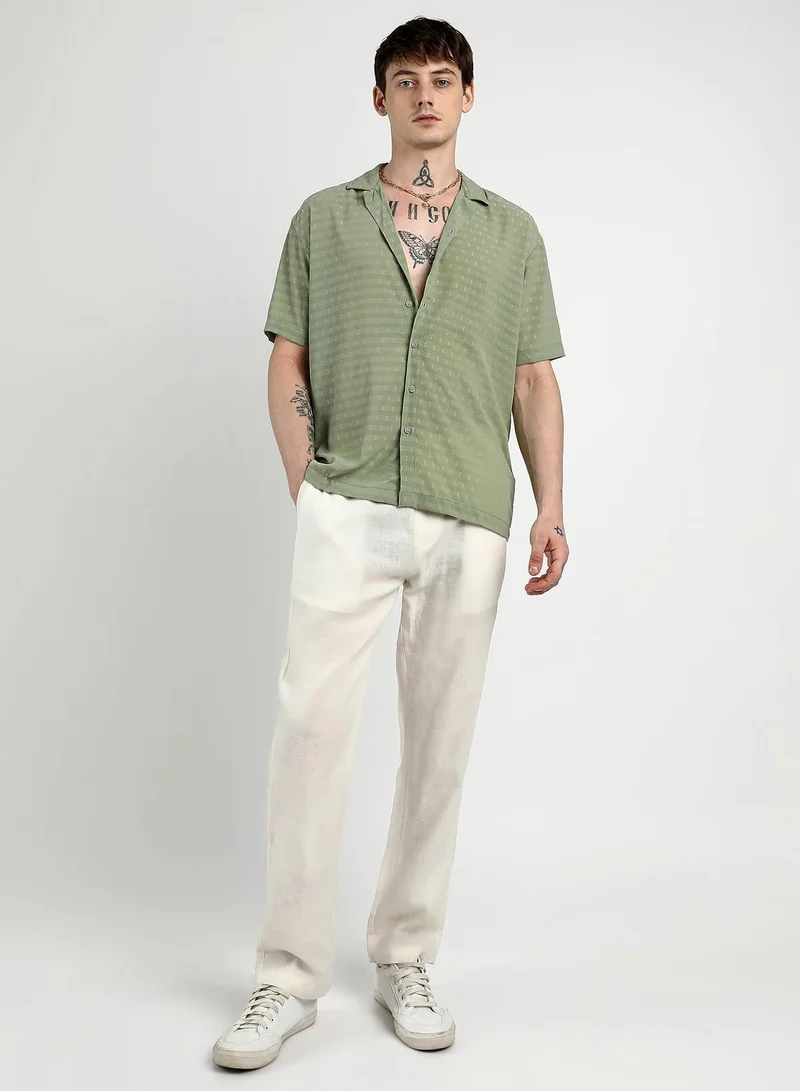 CAHOOT  Men's Pistachio Green Oversized Woven Shirt for Men | Best Price UAE