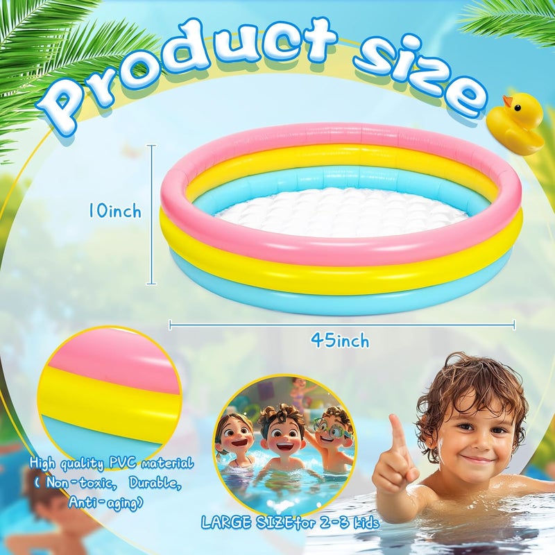 جيريفي جيريفاي 3 قطع حوض سباحة قابل للنفخ للأطفال والرضع 45 × 10 بوصة حوض سباحة للأطفال 3 حلقات حوض سباحة قابل للنفخ للأطفال الصغار حوض سباحة دائري محمول للاستخدام الداخلي والخارجي (ملون) - Image 2