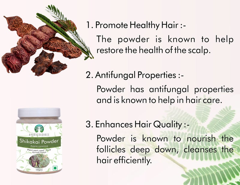 AYURVEDASHREE Shikakai Powder 100 Gm | Acacia concinna Fruit Pods Powder | Natural Hair Cleanser & Conditioner | Vegan | Non GMO | Vegan - Image 1