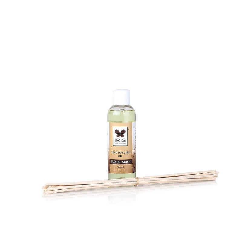 IRIS Home Fragrances Reed Diffuser Refill Pack with 100ml Diffuser Oil and 16 Reed Sticks - A 24hr Aromatic Experience, Truly maintainance Free (Floral Musk) - Image 2