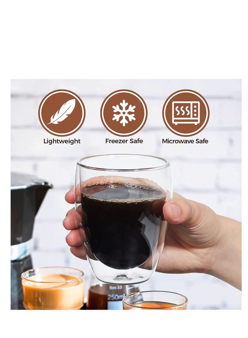 MARKQ Glass Coffee Cups 350ml Double Wall Coffee Mugs for Latte Cappuccino Espresso Milk Hot Drinks Tea Water Juice Glass Cups [1 Cup]  - Image 3