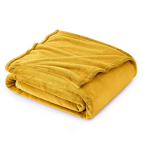 Bedsure Mustard Yellow Fleece Throw Blanket  300GSM Blankets for Couch Sofa Bed Soft Lightweight Plush Cozy Throws for Toddlers 50x60 inches