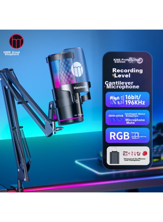 The Good Shepherd Good Shepherd Computer Microphone For Gaming, E-sports, Noise Reduction, Condenser Karaoke Recording, Professional Sound Card Host Equipment, Microphone, Desktop Suspended Arm, Desktop, Mobile Phone, Laptop, Usb Wired - Image 1