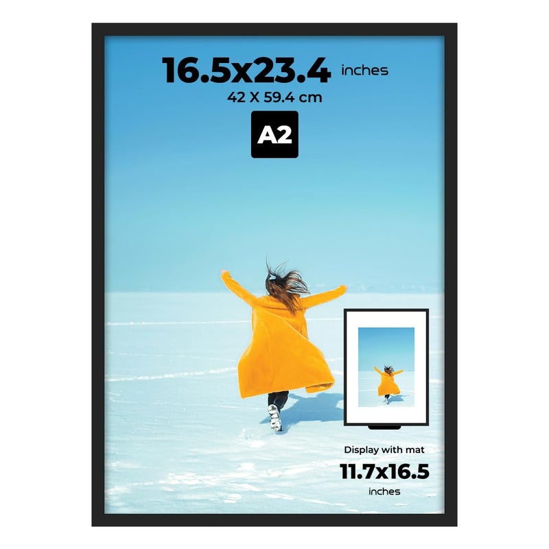 PAXNOK PAXNOK WOOD Black A2 Frame Display 165 x 234 inch Posters and Pictures  Horizontal and Vertical Wall Hanging Option Suitable for Photos Posters and Artwork  Perfect for Christmas gifts and Home Decor