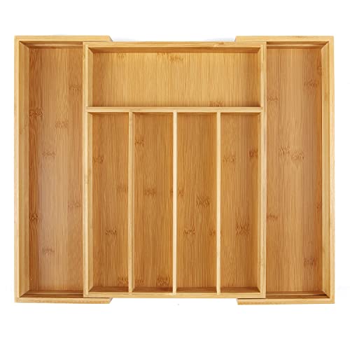 Utoplike Bamboo Cutlery Tray Silverware, Drawer Dividers for Kitchen Utensils, Flatware Tray Drawer Insert for knives, Gadgets and Garage Tools, Office Supplies - Image 1