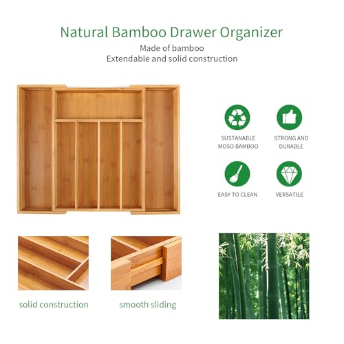 Utoplike Bamboo Cutlery Tray Silverware, Drawer Dividers for Kitchen Utensils, Flatware Tray Drawer Insert for knives, Gadgets and Garage Tools, Office Supplies - Image 5