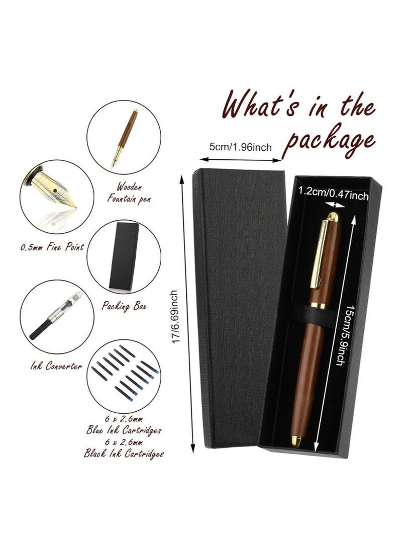 طقم أقلام حبر جاف، طقم أقلام حبر جاف خشبي فاخر عتيق مع حواف نحاسية، رأس قلم حبر جاف 0.5 مم، يأتي مع 12 خرطوشة حبر، أقلام حبر جاف أنيقة، علبة هدايا أنيقة لمكتب الطلاب التنفيذي. - Image 4