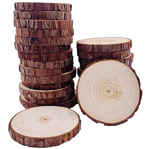 William Craft Unfinished Natural Wood Slices with Bark 25 Pcs 3.1-3.5 Inches Unfinished Wood Craft Kit Undrilled Wooden Circles Without Hole Tree Slice for Arts Painting Christmas Ornaments DIY Crafts - Image 1
