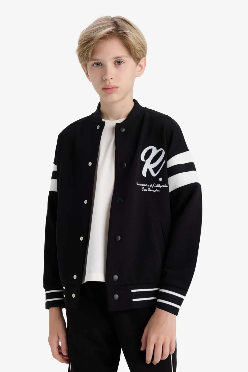 ديفاكتو Boy College Collar Printed Bomber Jacket