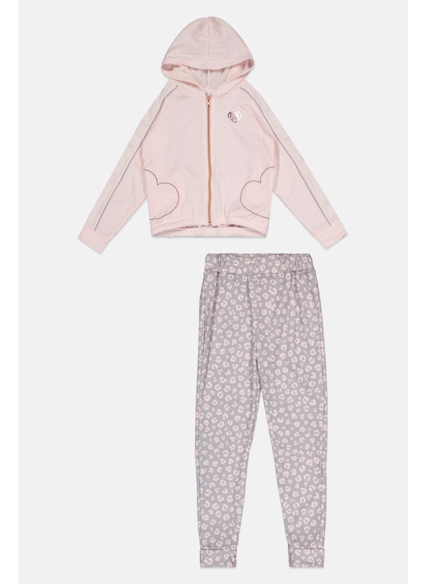 Body Glove - Kids Girl 2 Pcs Embroidered Hoodie And Sweatpant Set, Pink/Grey - Image 1
