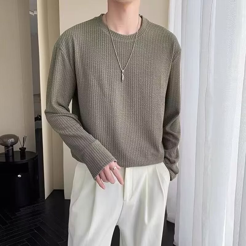 Long-Sleeve T-Shirt For Men, Base Layer Shirt For , Trendy Brand, Cool And Stylish Men'S Sweatshirt, Loose-Fitting Top With Drape, Handsome - Image 1