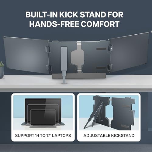 Geonix 14" Tri-Screen Portable Dual Monitor – Foldable 1080p Display Extender for 14–17" Laptops, USB-C & Mini HDMI, HDR, Kickstand, Compatible with Windows - Image 5