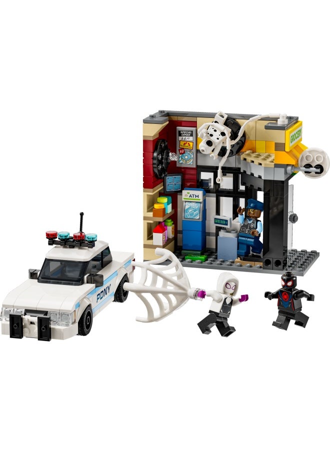LEGO - Marvel Spider-Verse: Miles Morales vs. The Spot - Super Heroes Playset with a Buildable Toy Car, 4 Minifigures & a Shop - Birthday Gift for 9 Plus Year Old Boys & Girls 76311 (375 pieces) - Image 1