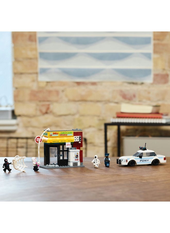 LEGO - Marvel Spider-Verse: Miles Morales vs. The Spot - Super Heroes Playset with a Buildable Toy Car, 4 Minifigures & a Shop - Birthday Gift for 9 Plus Year Old Boys & Girls 76311 (375 pieces) - Image 1