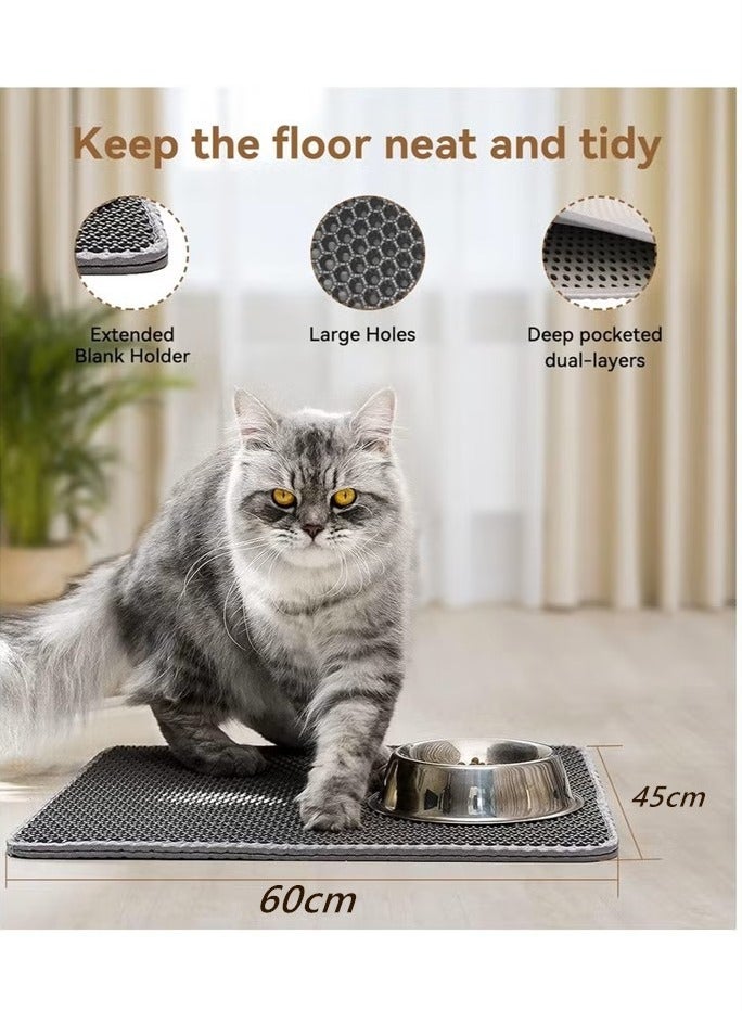 Cat Litter Mat,Pet Cat Supplies,Cat Litter Mat Waterproof,Urine Proof Trapping Mat,Soft EVA Material Cat Litter Mat,Cat Litter Mat Double Layer, Cat Litter Mat with Honeycomb  Design,Easy Clean Cat Litter Mat,Scatter Control,Non-Slip,Foldable Cat Litter Mat,60 by 45 Centimeters,Black - Image 2