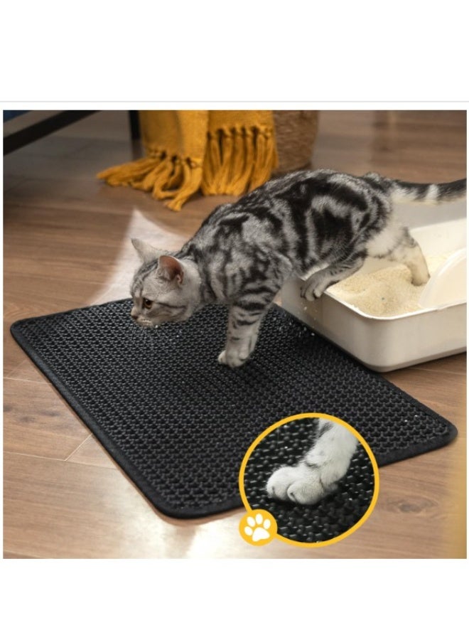 Cat Litter Mat,Pet Cat Supplies,Cat Litter Mat Waterproof,Urine Proof Trapping Mat,Soft EVA Material Cat Litter Mat,Cat Litter Mat Double Layer, Cat Litter Mat with Honeycomb  Design,Easy Clean Cat Litter Mat,Scatter Control,Non-Slip,Foldable Cat Litter Mat,60 by 45 Centimeters,Black - Image 3