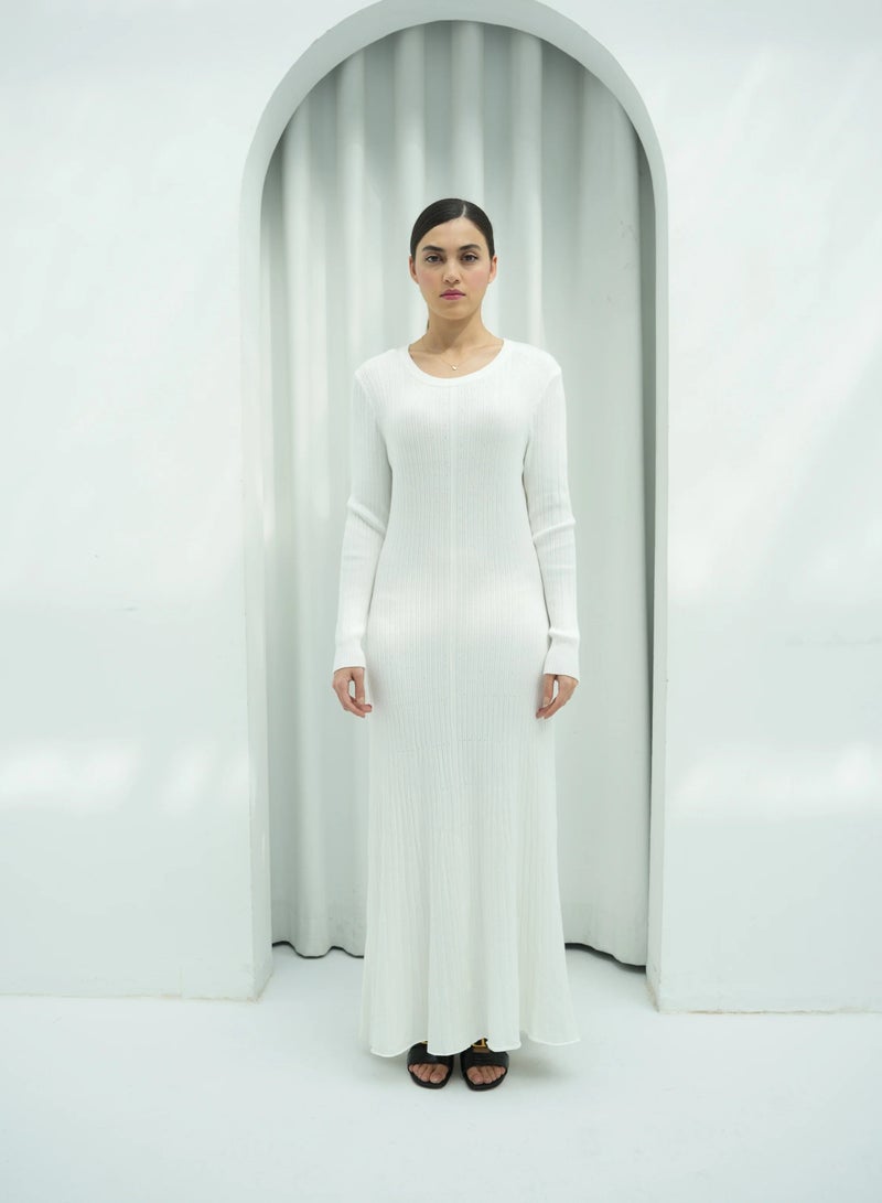 Andy 2329 | Women's Premium Ribbed Knit Maxi Dress – Long-Sleeve Bodycon Design with Scoop Neckline | Elegant and Comfortable Full-Length Outfit for Everyday Wear and Special Occasions | White - Image 1