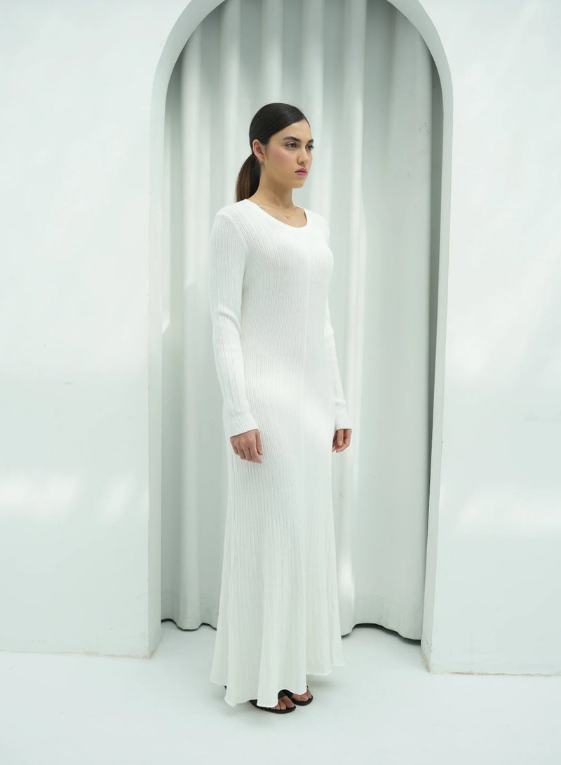 Andy 2329 | Women's Premium Ribbed Knit Maxi Dress – Long-Sleeve Bodycon Design with Scoop Neckline | Elegant and Comfortable Full-Length Outfit for Everyday Wear and Special Occasions | White - Image 2