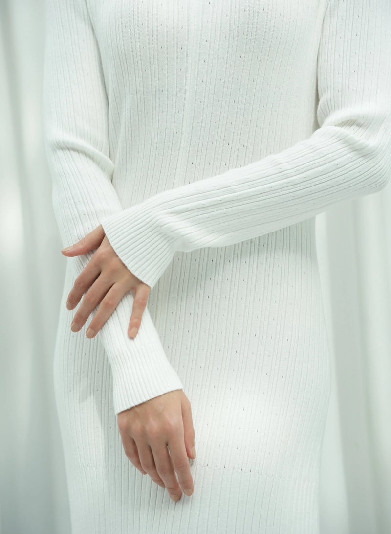 Andy 2329 | Women's Premium Ribbed Knit Maxi Dress – Long-Sleeve Bodycon Design with Scoop Neckline | Elegant and Comfortable Full-Length Outfit for Everyday Wear and Special Occasions | White - Image 4