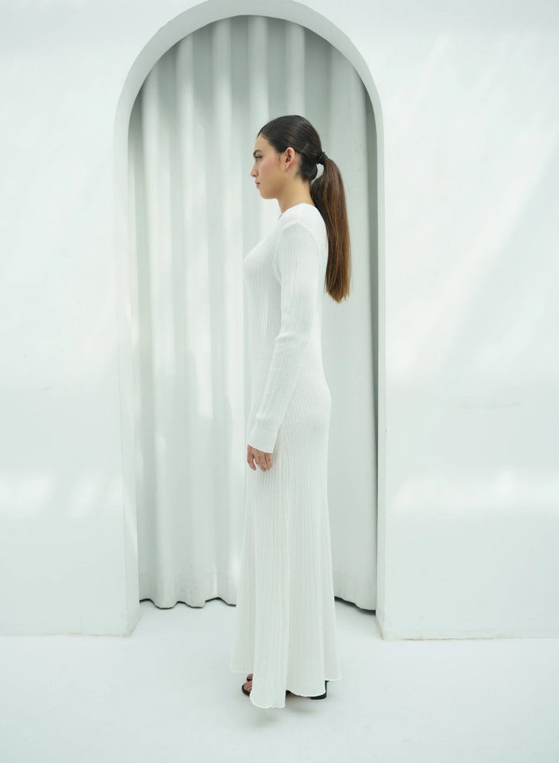 Andy 2329 | Women's Premium Ribbed Knit Maxi Dress – Long-Sleeve Bodycon Design with Scoop Neckline | Elegant and Comfortable Full-Length Outfit for Everyday Wear and Special Occasions | White - Image 5