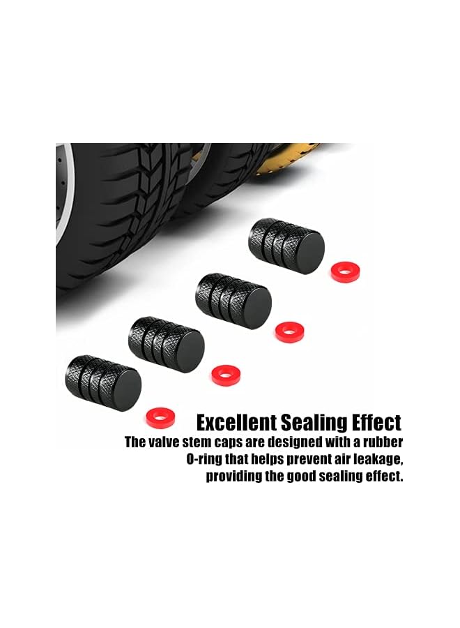 S-TOP 8 Pcs Tyre Valve Caps,Tire Valve Stem Caps,Universal Aluminum Tire Valve Cap with Rubber Ring,Dust Proof Valve Cover for Cars,Bicycle,Trucks,Motorcycles(Black) - Image 2
