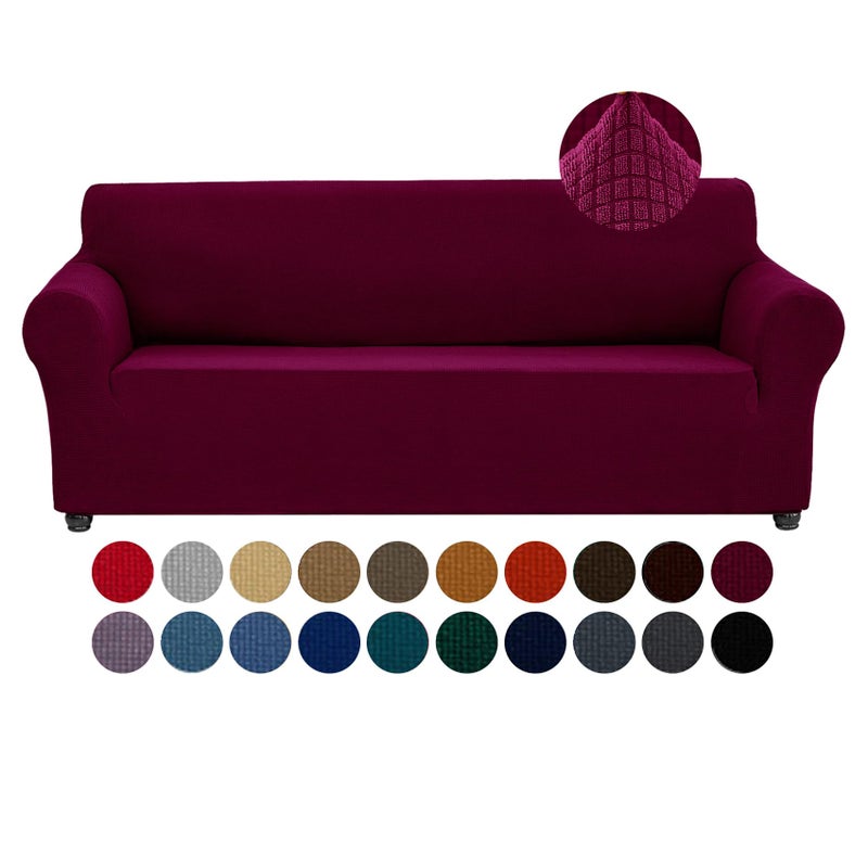 Joccun Christmas Stretch Couch Cover Slipcovers 1Piece Sofa Covers for 3 Cushion Couch Spandex Jacquard Washable Furniture Protector Cover for Living RoomKidsPetsSofaBurgundy