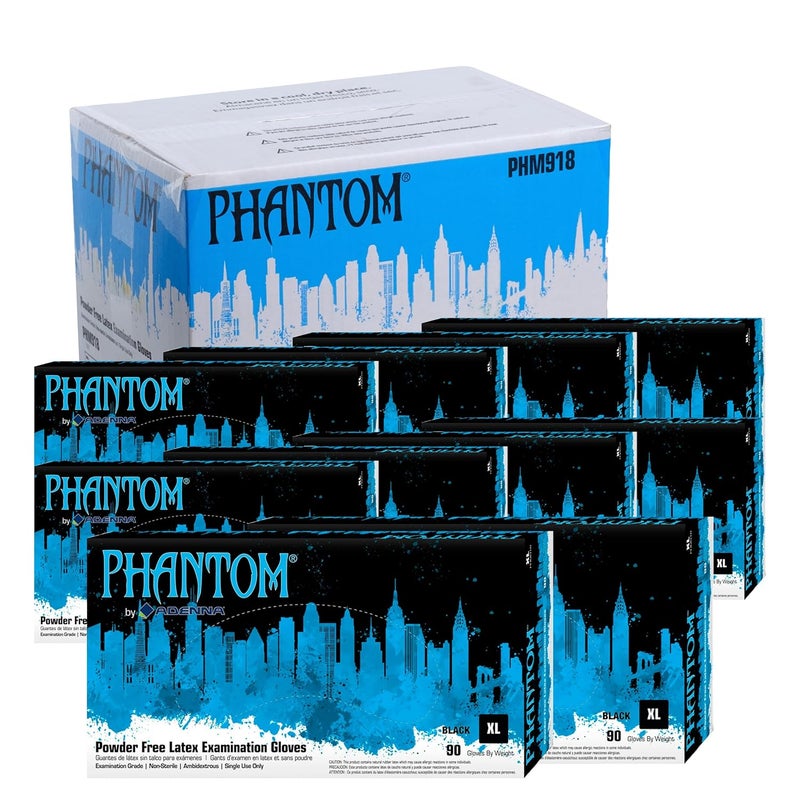Adenna Phantom 6 Mil Latex Exam Gloves – Powder-Free, Textured Grip, Disposable, Medical Grade, Tattoo & Law Enforcement Use, Case of 900, X-Large, Black - Image 1