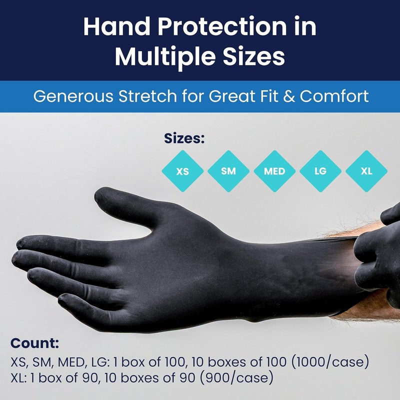 Adenna Phantom 6 Mil Latex Exam Gloves – Powder-Free, Textured Grip, Disposable, Medical Grade, Tattoo & Law Enforcement Use, Case of 900, X-Large, Black - Image 5