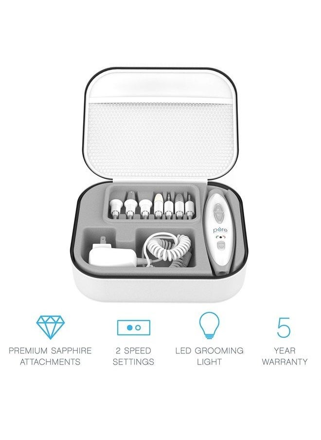 Pure Enrichment PureNails 10-Piece Professional Manicure and Pedicure Kit - Electric Nail Drill Set for Salon-Quality Grooming at Home - 7 Nail Drill Bits, 2 Speeds, LED Grooming Light and Storage Bag  - Image 2