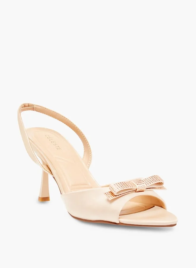 Celeste Women's Embellished Bow Slingback Sandals with Stiletto Heels
