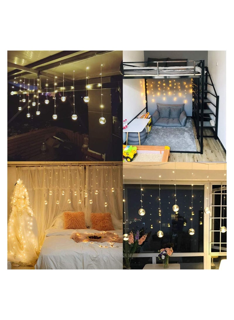 GGEROU Solar String Lights Curtain Wishing Icicle Ball Lights Waterproof with 8 Flashing Modes Indoor Outdoor Home Wedding Party New Year Garden Balcony Fence Warm White  - Image 3