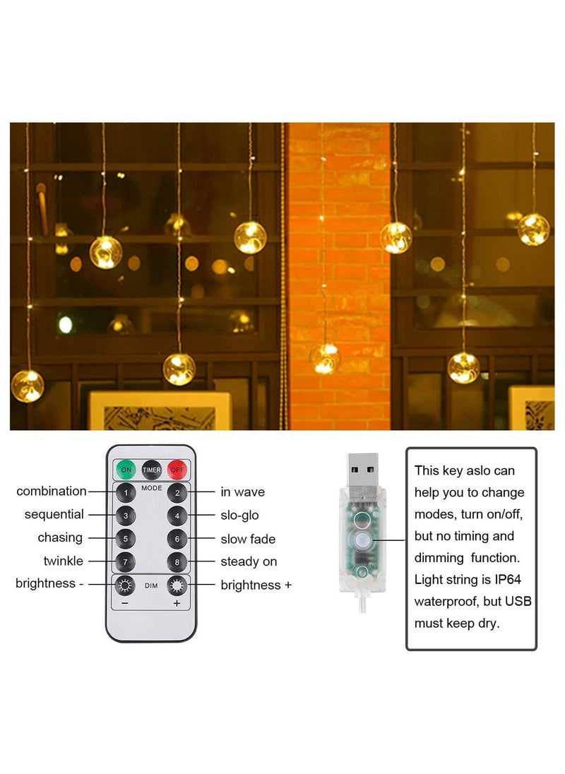 GGEROU Solar String Lights Curtain Wishing Icicle Ball Lights Waterproof with 8 Flashing Modes Indoor Outdoor Home Wedding Party New Year Garden Balcony Fence Warm White  - Image 5