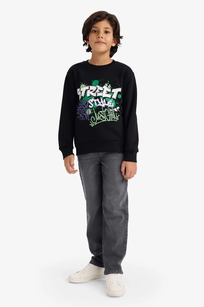 ديفاكتو Boy Crew Neck Printed Soft Fleece Lining Sweatshirt