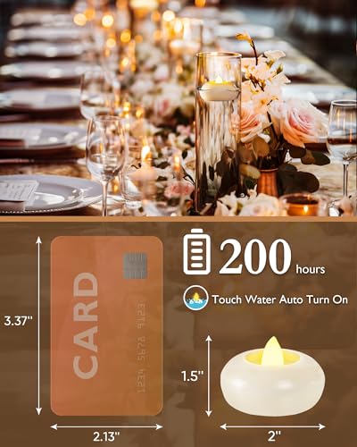 Homemory 2” Flameless Led Floating Candles, 200 Hour Plastic Battery Operated Flickering Waterproof Tealights for Cylinder Vases, Centerpieces at Wedding, Party, Pool, Holiday(6Pack, White Base) - Image 2