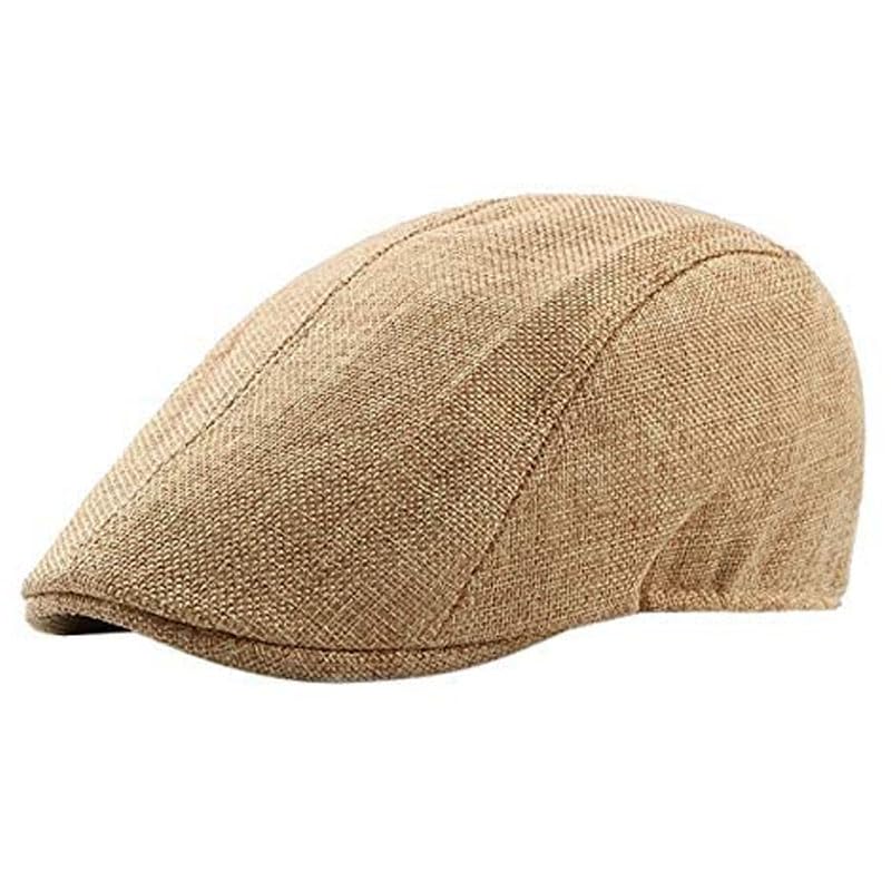 RR DESIGN Mens Thick Flax Beret Cap Newsboy Linen Hat Golf Hat Duckbill Cap- Summer Collections (Classic Flat -Beige, Free Size) - Image 1