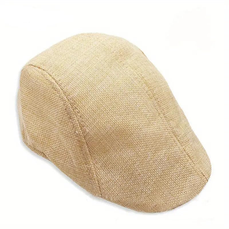RR DESIGN Mens Thick Flax Beret Cap Newsboy Linen Hat Golf Hat Duckbill Cap- Summer Collections (Classic Flat -Beige, Free Size) - Image 3