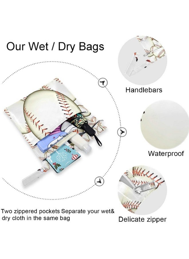 visesunny Baseball 2Pcs Wet Bag with Zippered Pockets Washable Reusable Roomy for Travel,Beach,Pool,Daycare,Stroller,Diapers,Dirty Gym Clothes, Wet Swimsuits, Toiletries - Image 5