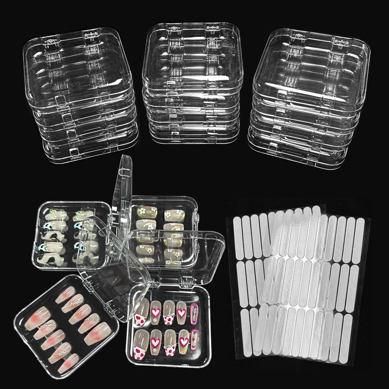 Sawvolker 12pcs Press on Nail Storage Box with 60 Pcs Adhesive Double Sided Tape Acrylic Nail Display Box Artificial False Nail Box Organizer Fake Nail Case Transparent Nail Packaging Boxes for Nail Salon - Image 1