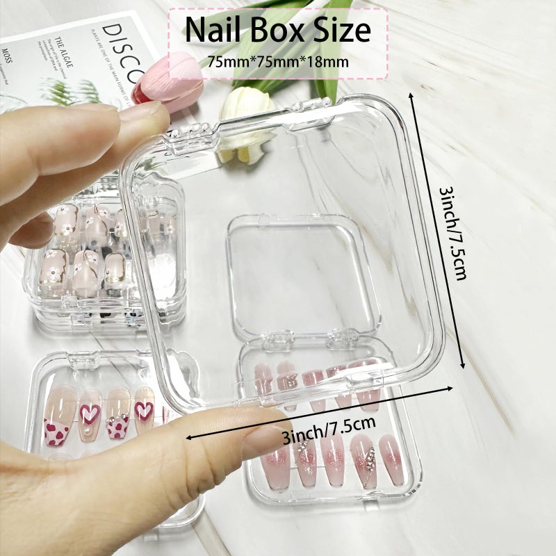 Sawvolker 12pcs Press on Nail Storage Box with 60 Pcs Adhesive Double Sided Tape Acrylic Nail Display Box Artificial False Nail Box Organizer Fake Nail Case Transparent Nail Packaging Boxes for Nail Salon - Image 3