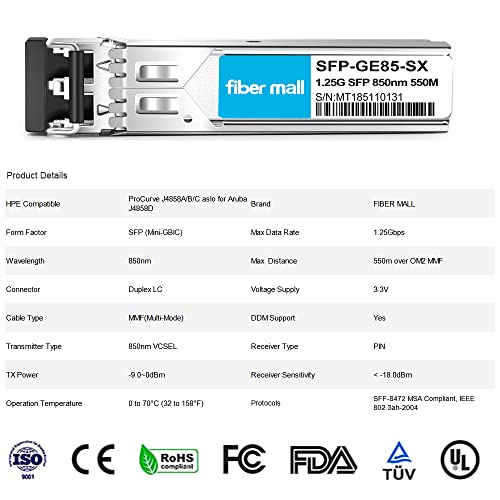 fiber mall 1G SFP SX for HPE ProCurve J4858C J4858B J4858A HPE Aruba J4858D 1000BASE-SX SFP LC Mini-GBIC 850nm 550m Multimode Transceiver Module - Image 3