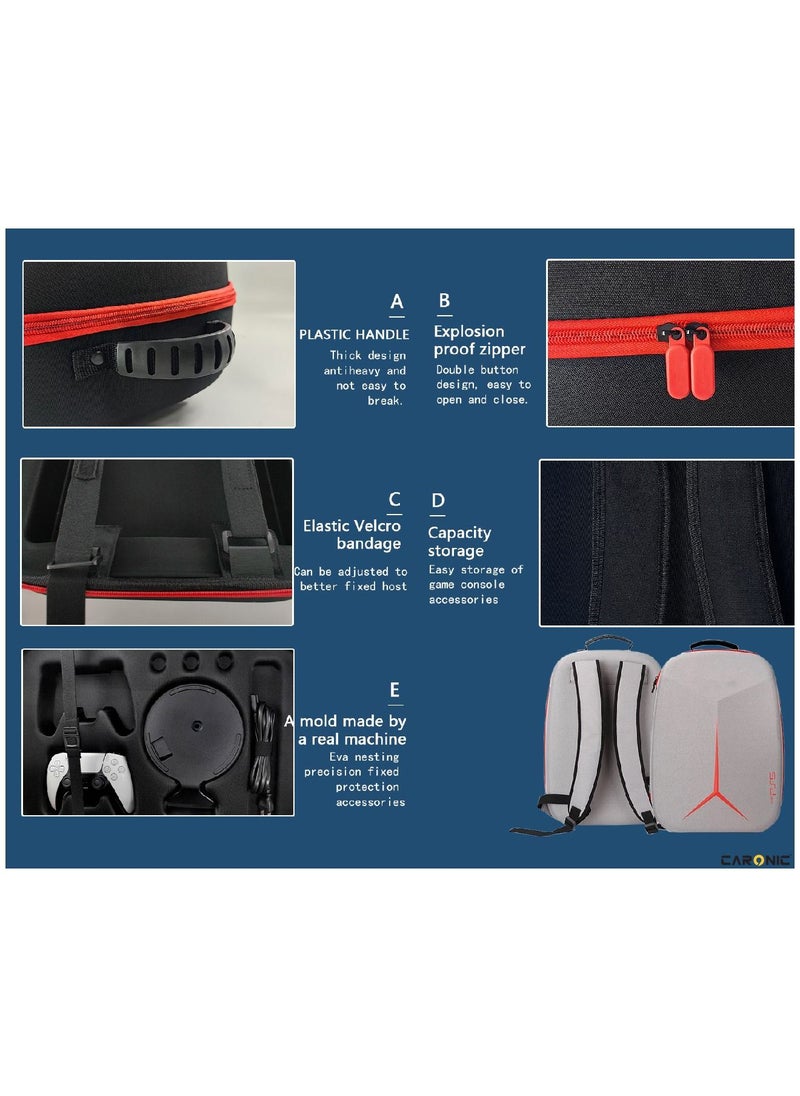 CARONIC - PS5 Carrying Case Travel Storage Bag Compatible with Playstation 5 Grey - Image 1
