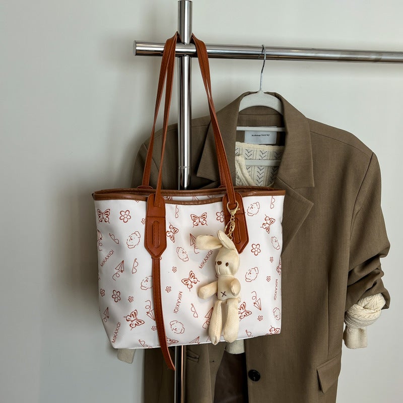 New Fashion Handbag Women'S Trendy Simple Contrast Color Printed Tote Bag Cute Niche Shoulder Bag - Image 1