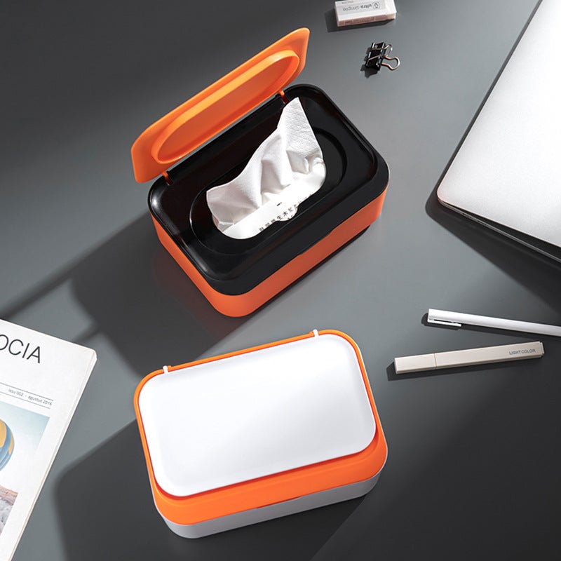 Dust-proof wet tissue box with lid household living room desktop coffee table tissue box mask storage box napkin organizing box(White Orange) - Image 4