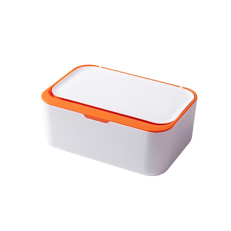 Dust-proof wet tissue box with lid household living room desktop coffee table tissue box mask storage box napkin organizing box(White Orange) - Image 1